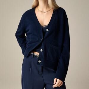 J.Crew Cashmere Patch Pocket V-Neck Cardigan Navy Size XL NWT